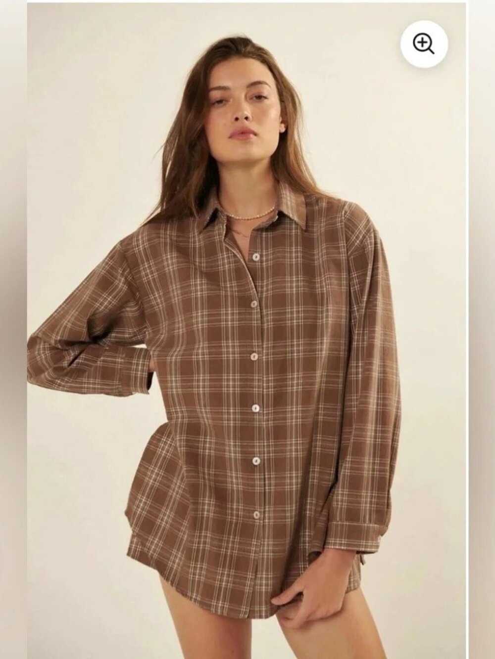 Promesa Work From Home Brown Plaid Button-Up Shirt Romper Women's Size Medium